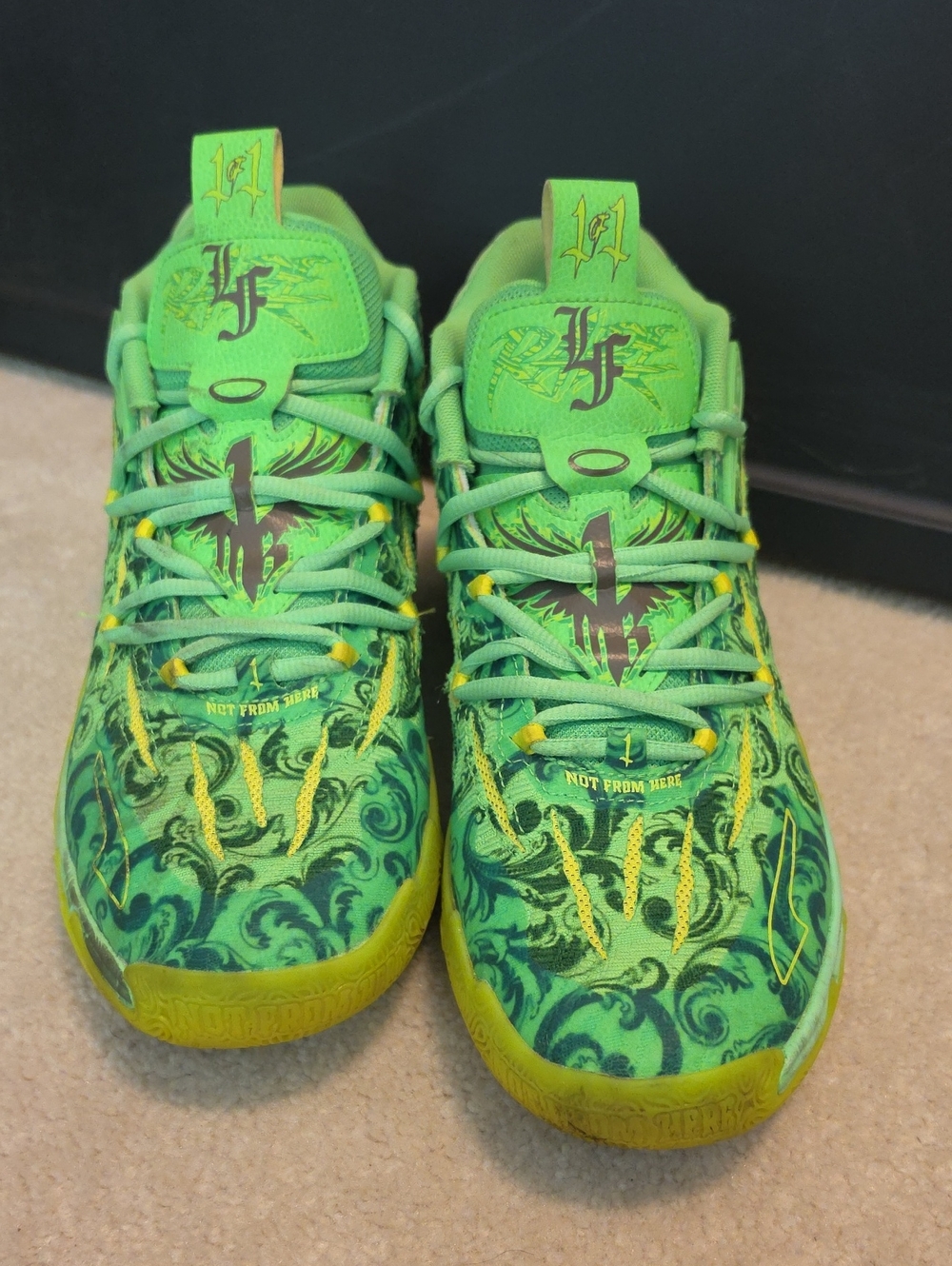 Puma Men's LAMELO LF BASKETBALL Sneakers Green Patterned w/ Yellow Accents